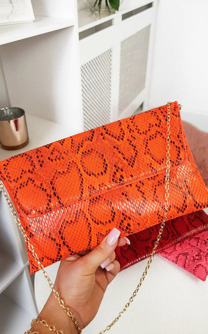 Snake Print Envelope Clutch Bag