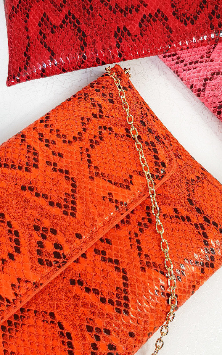 Snake Print Envelope Clutch Bag