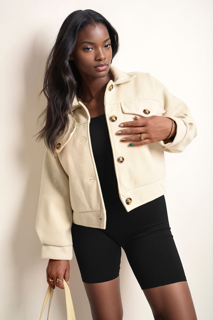 Flap Pocket Long Sleeve Crop Jacket