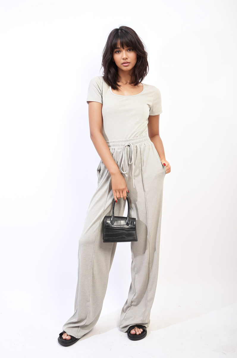 Short Sleeve BodySuit and High Waist Drawstring Trouser Co-ord Set