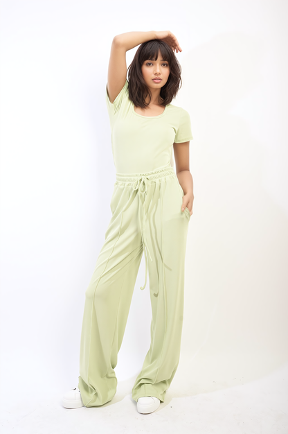 Short Sleeve BodySuit and High Waist Drawstring Trouser Co-ord Set