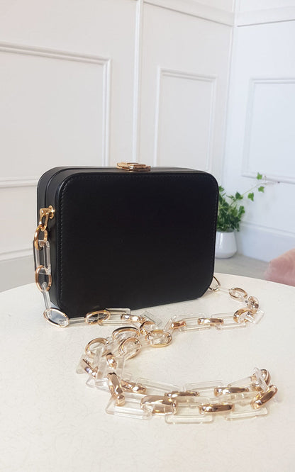 Faux Leather Box Clutch Bag