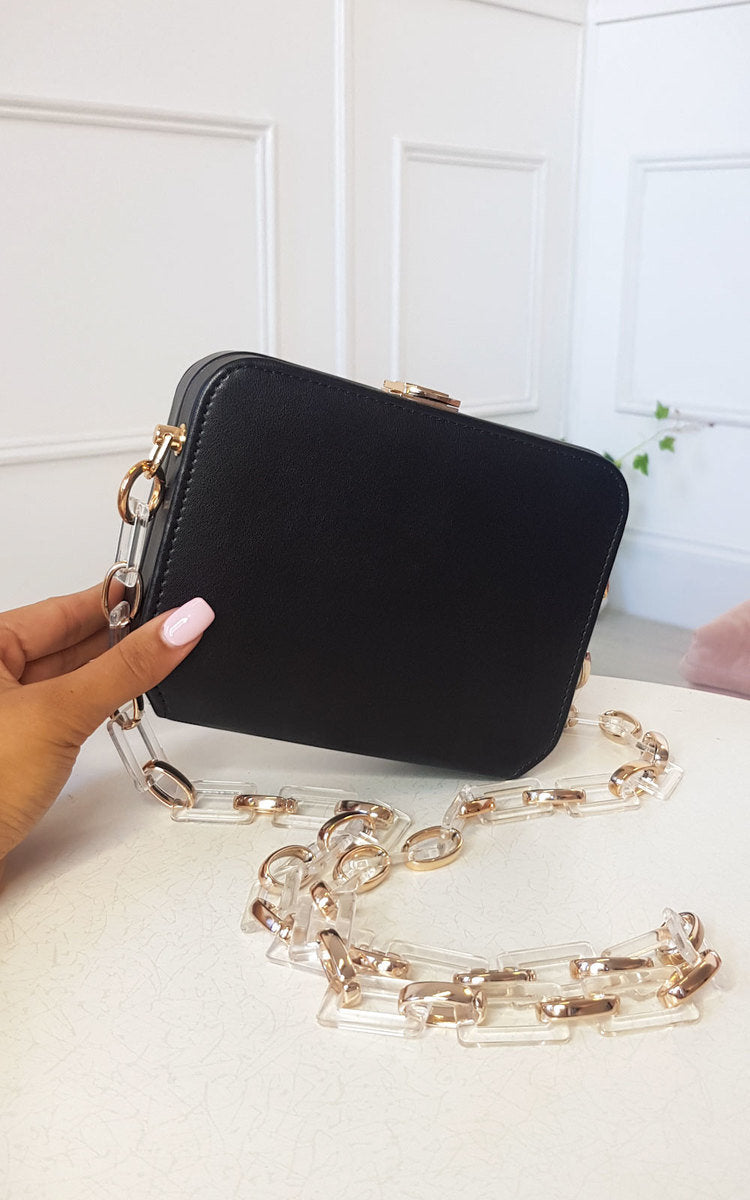 Faux Leather Box Clutch Bag