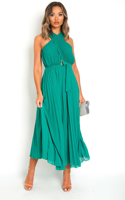 Pleated Crossover Maxi Dress