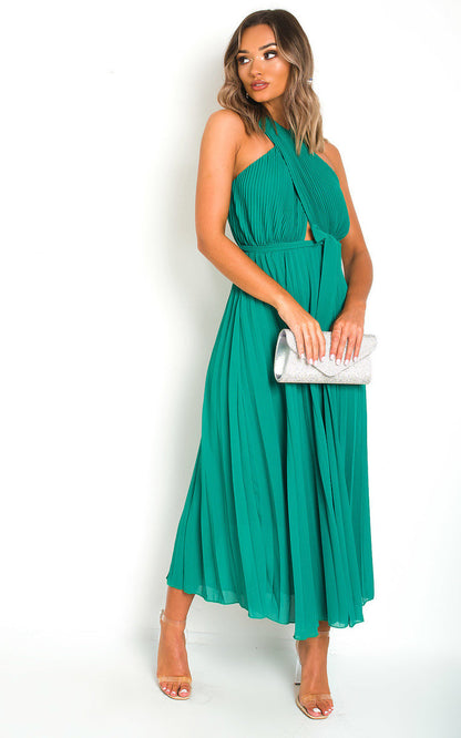 Pleated Crossover Maxi Dress