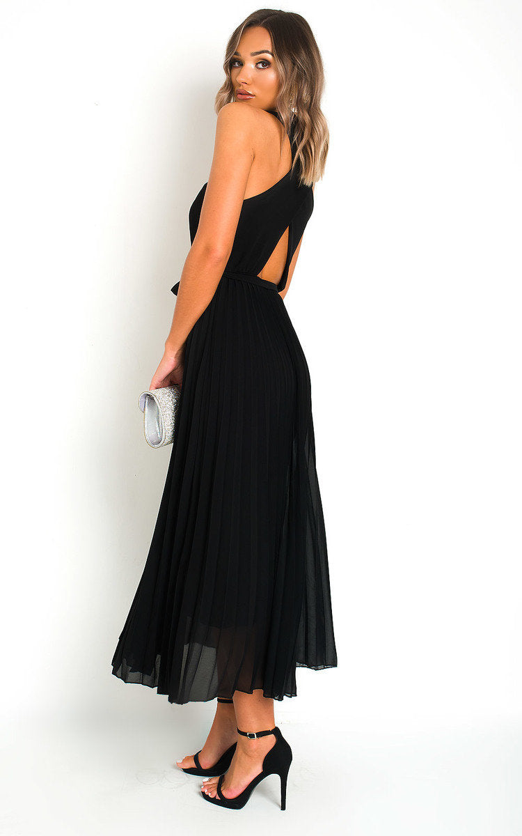 Pleated Crossover Maxi Dress