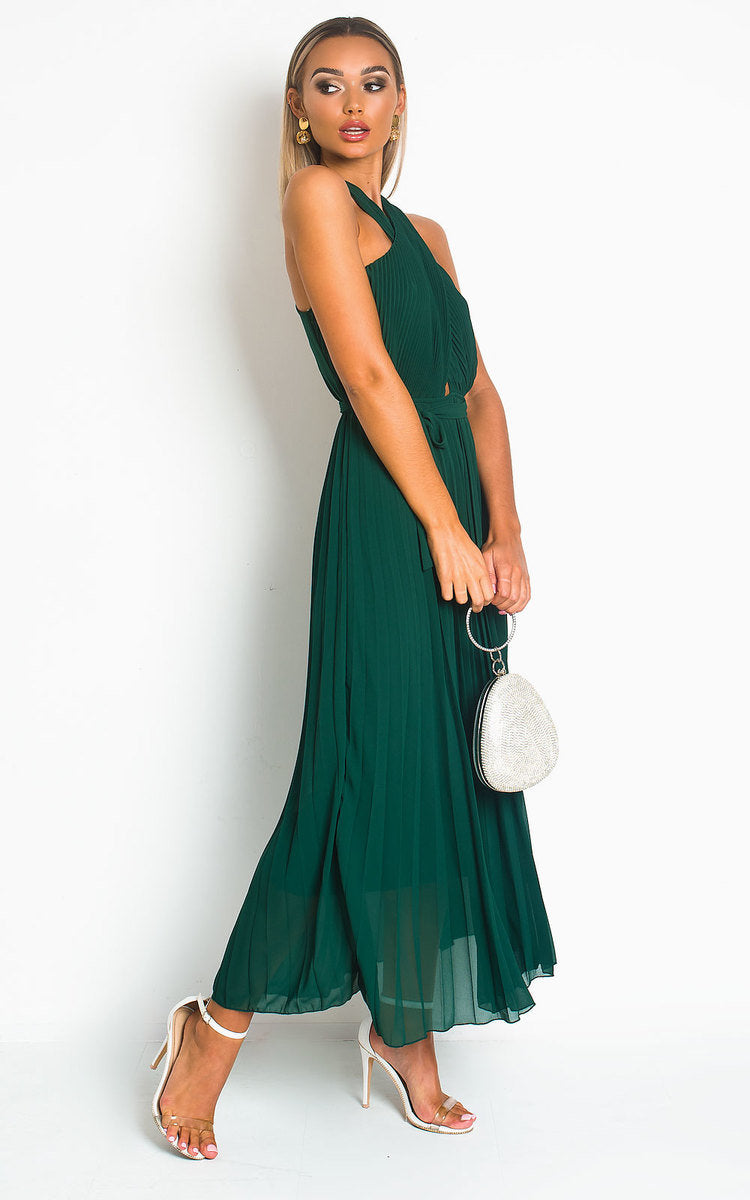 Pleated Crossover Maxi Dress