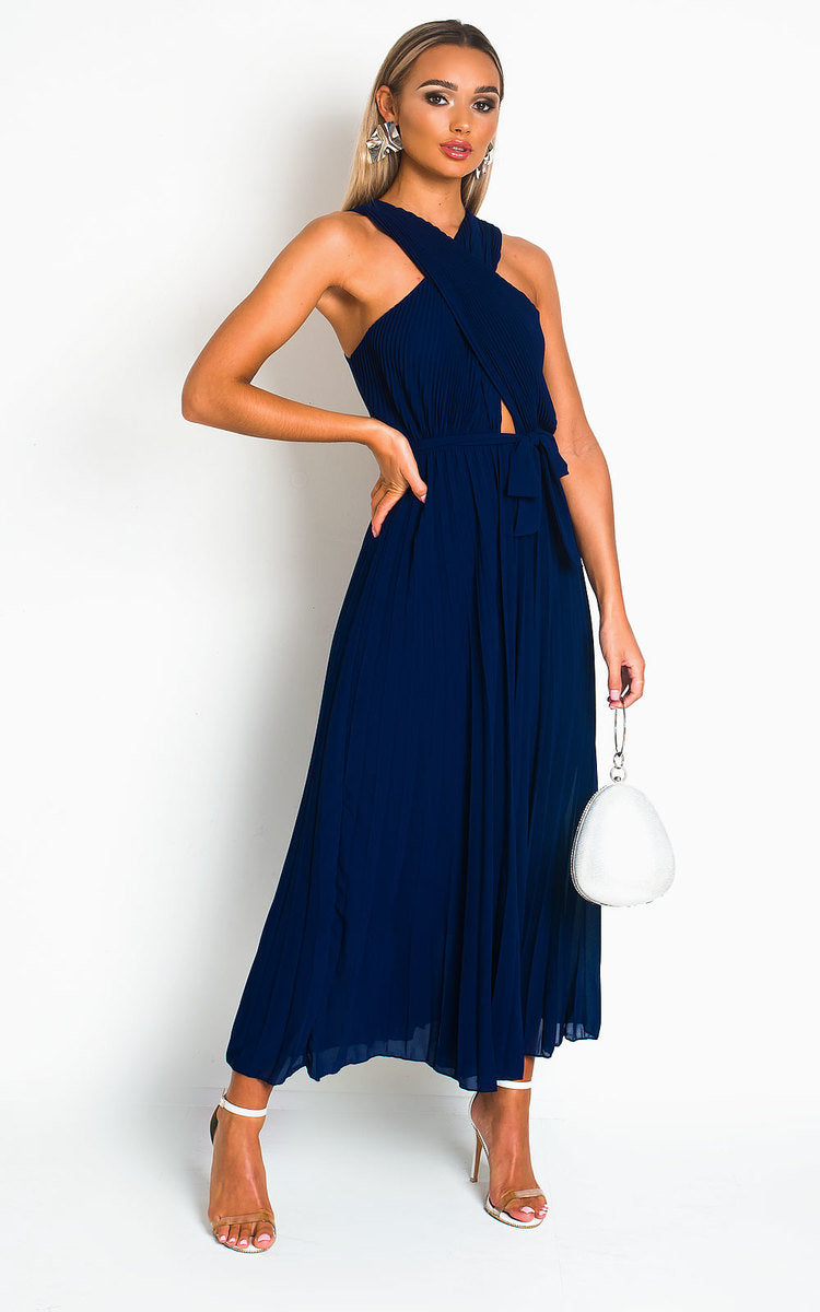 Pleated Crossover Maxi Dress