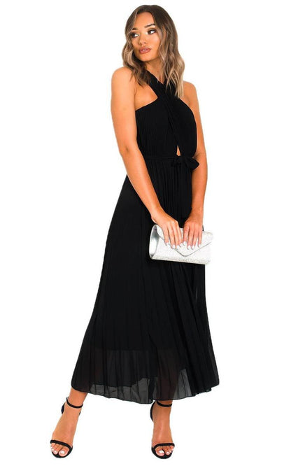 Pleated Crossover Maxi Dress