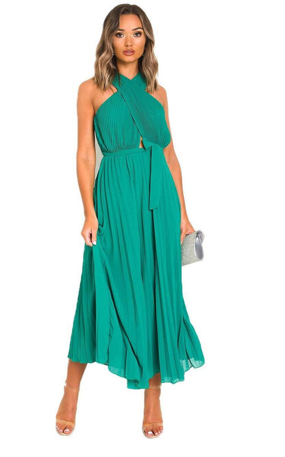 Pleated Crossover Maxi Dress