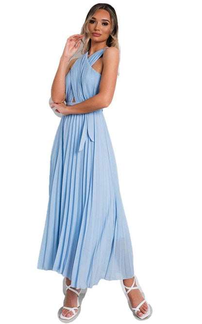 Pleated Crossover Maxi Dress