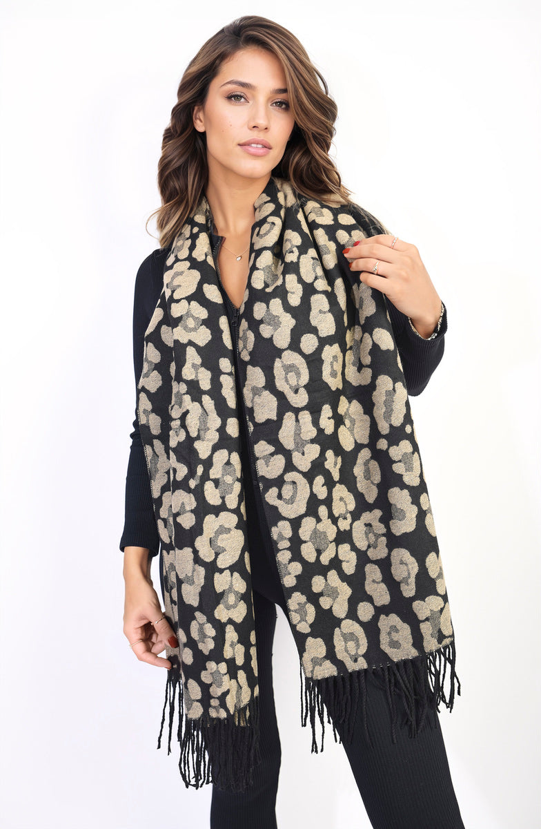 Animal Print Scarf with Tassel