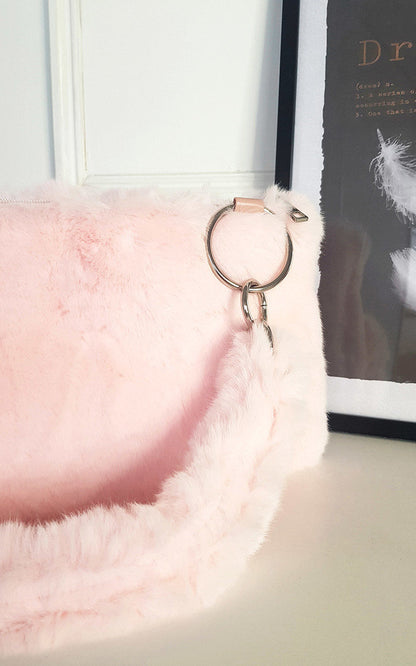 Faux Fur Shoulder Bag with Fluffy Strap