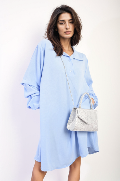 Ruffle Sleeve Pocket Button Front Blouse Dress