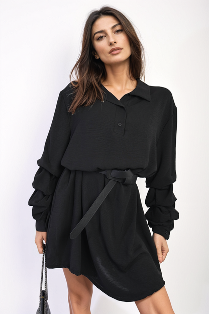 Ruffle Sleeve Pocket Button Front Blouse Dress