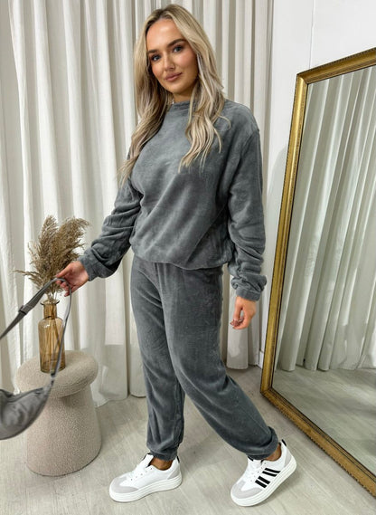 Velvet Long Sleeve Loose Top and Jogger Loungewear Co-ord Set