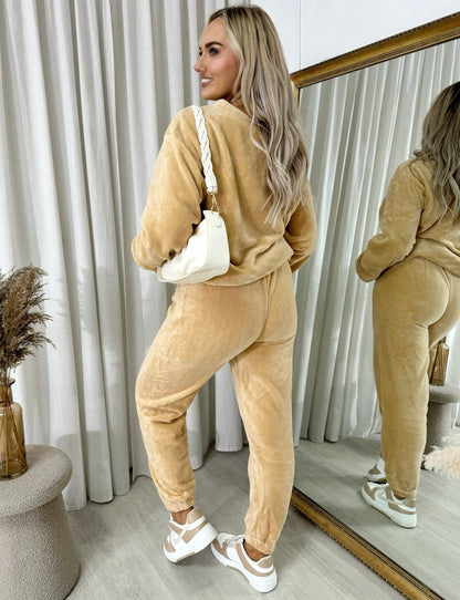 Velvet Long Sleeve Loose Top and Jogger Loungewear Co-ord Set