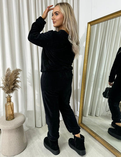 Velvet Long Sleeve Loose Top and Jogger Loungewear Co-ord Set