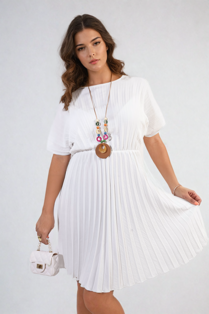 Short Sleeve Pleated Midi Dress