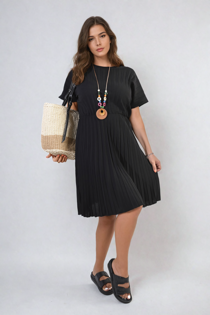 Short Sleeve Pleated Midi Dress