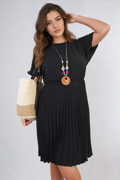 Short Sleeve Pleated Midi Dress