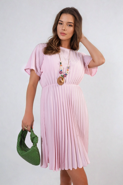 Short Sleeve Pleated Midi Dress