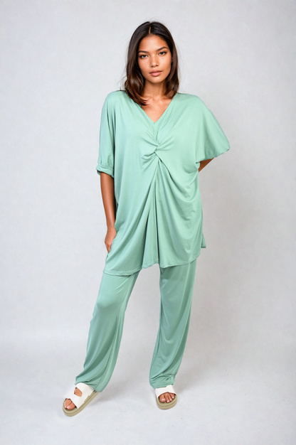 Twist Front Plunge Neckline Top and Trouser Co-ord Set