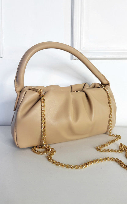 Faux Leather Shoulder Bag with Chain Detail