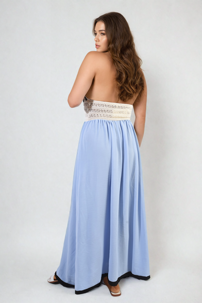 Crochet V-Neck Halter Backless Maxi Dress